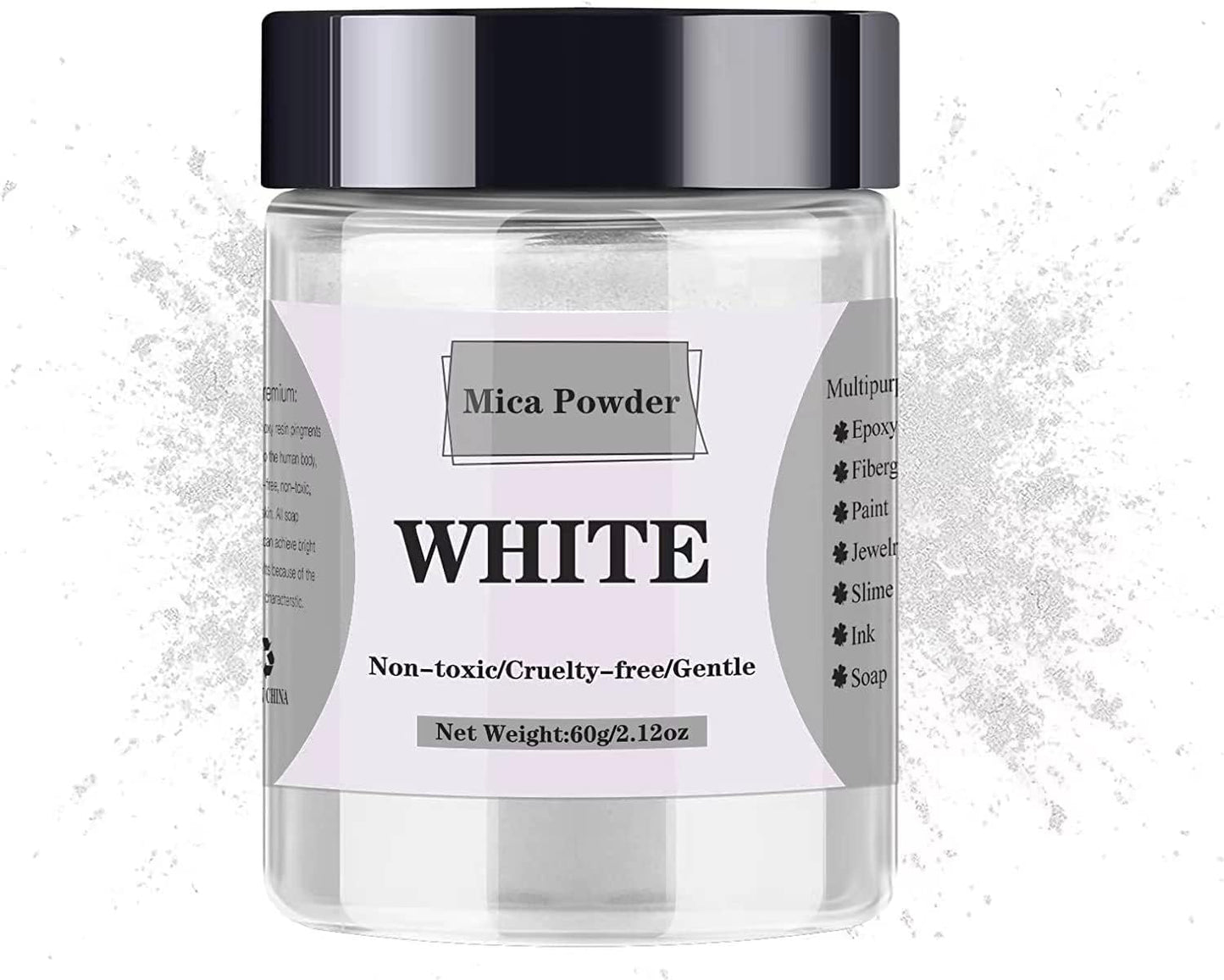 Mica Powder - 60g Mica Powder for Epoxy Resin - Pearl Pigment Powder Dye for Resin/Eye Shadow/Soap Making/Nails/Bath Bombs etc. (White)