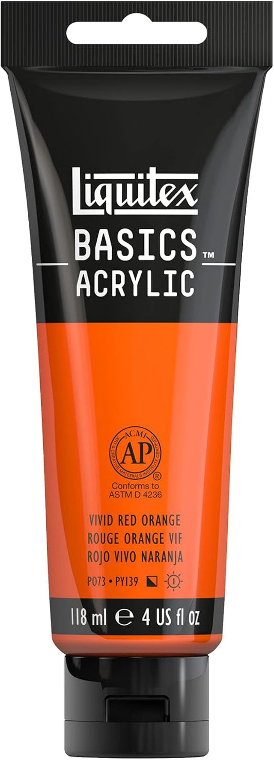 Liquitex BASICS Acrylic Paint, 118ml (4-oz) Tube, Vivid Red Orange
