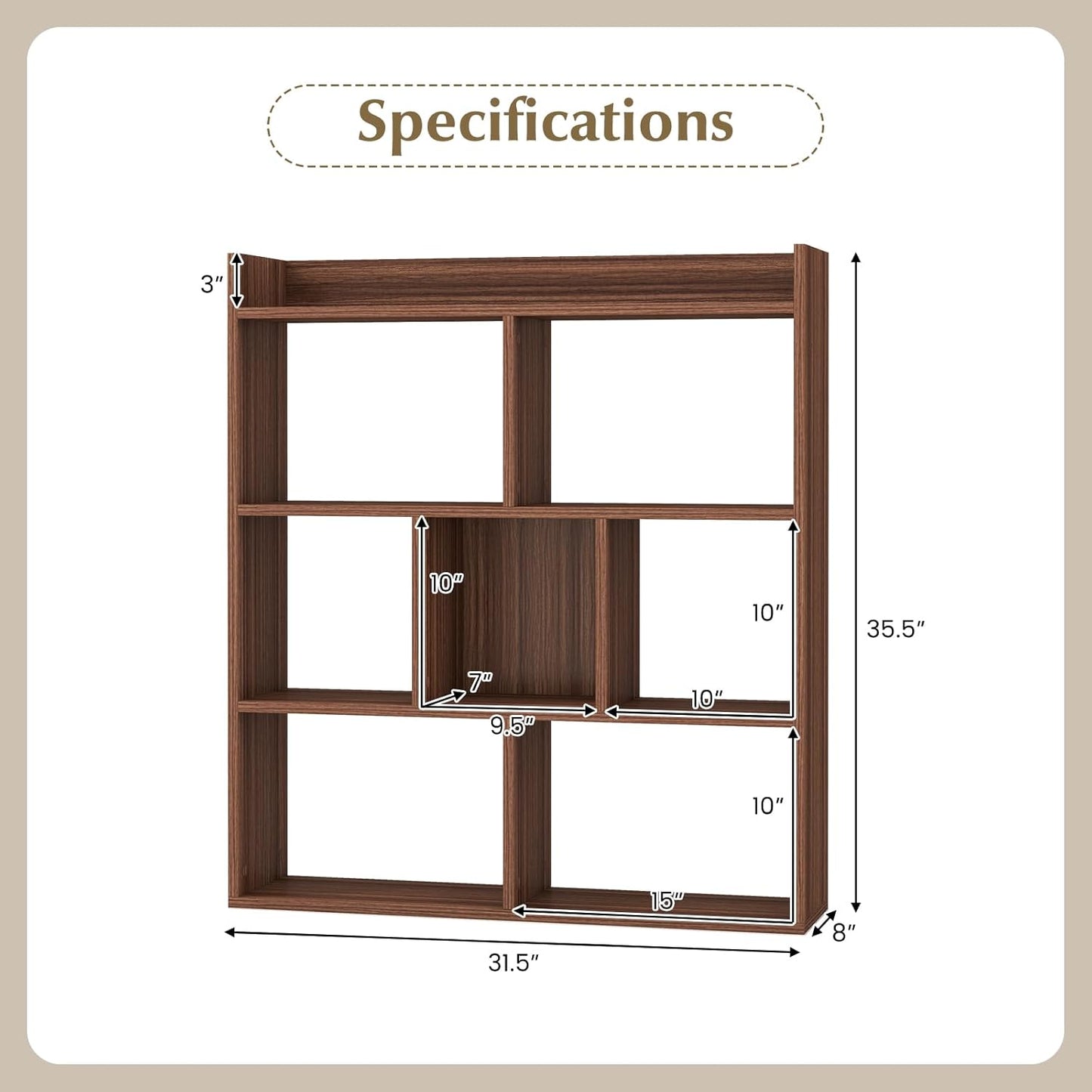 Giantex 7 Cube Bookshelf of 2, Free-Standing Wooden Bookcase, 4 Tier Home Display Shelf, Horizontal Storage Unit w/Anti-Toppling Devices, Open-Back Display Rack for Study, Living Room, Walnut