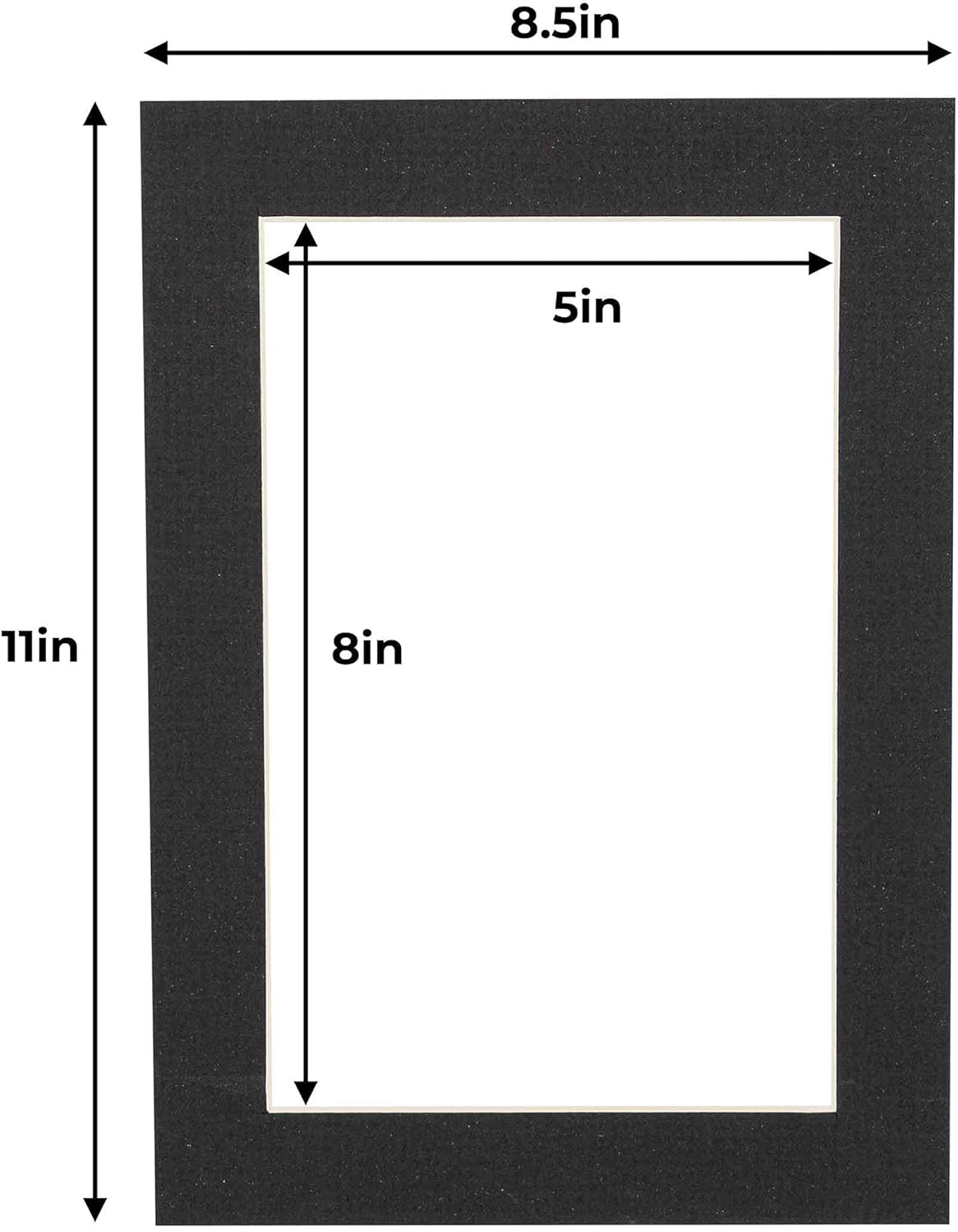 5.5x8.5 Mat for 8.5x11 Frame - Precut Mat Board Acid-Free Textured Black 5.5x8.5 Photo Matte for a 8.5x11 Picture Frame, Matboard for Family Photos, Show Kits, Art, Picture Framing, Pack of 1 Mat