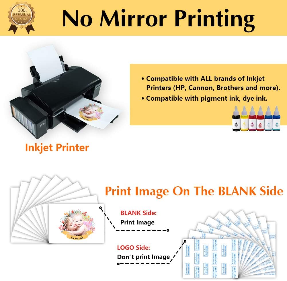 TransOurDream Upgraded Heat Transfer Paper for T Shirts (100 Sheets, 8.5x11") Iron on Transfers for Light Fabric Printable Heat Transfer Vinyl for Inkjet Printer (TOD-L2-100)