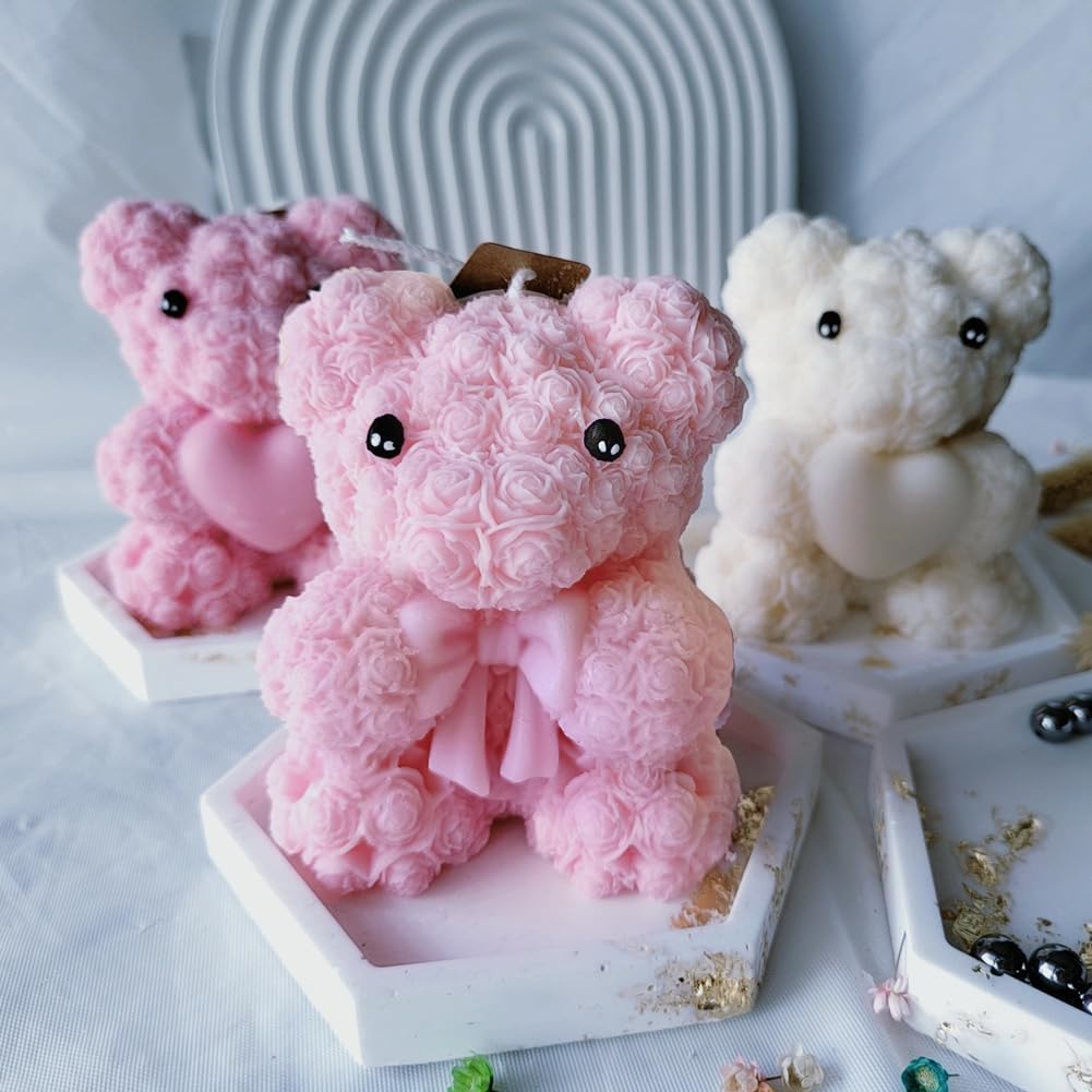Bowtie Rose Bear Candle Mold - Resin Candle Making Molds, Epoxy Resin Silicone Molds for DIY Candle, Mother's Day Gifts, Birthday Gifts,Home Decor(Bow Tie Bear Extra Large)