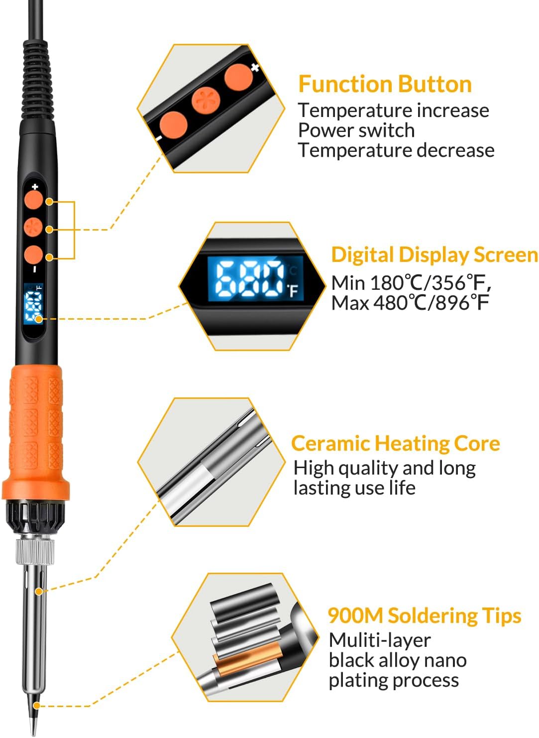 Soldering Iron Kit, 100W High Power Soldering Iron, Fast Heating, Digital Display Temperature Control Accurate 356°F-896°F, Portable Soldering Kit with Protective Cap, Automatic Sleep Mode