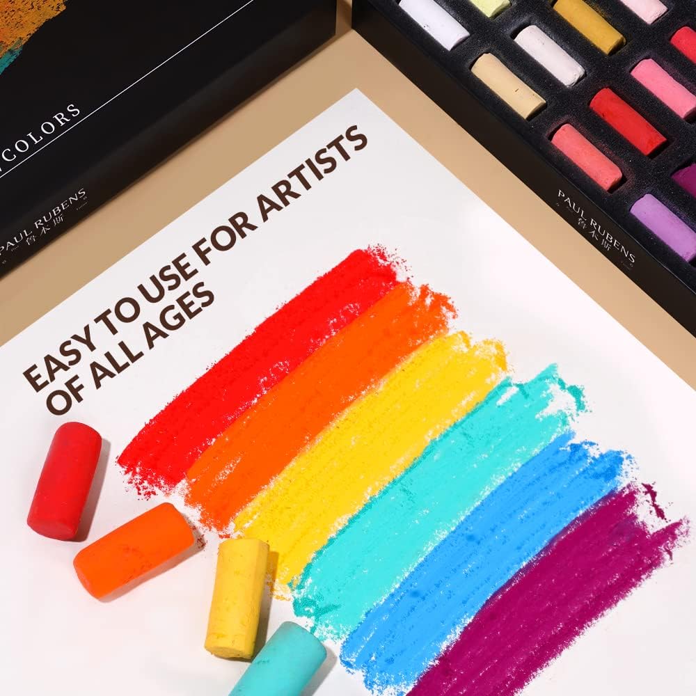 Paul Rubens Professional Soft Pastels, Handmade 72 Vibrant Colors Chalk Pastels Smooth and High Adhesion for Painting, Drawing, Blending, Crafting, Ideal Art Supplies for Artists, Beginners