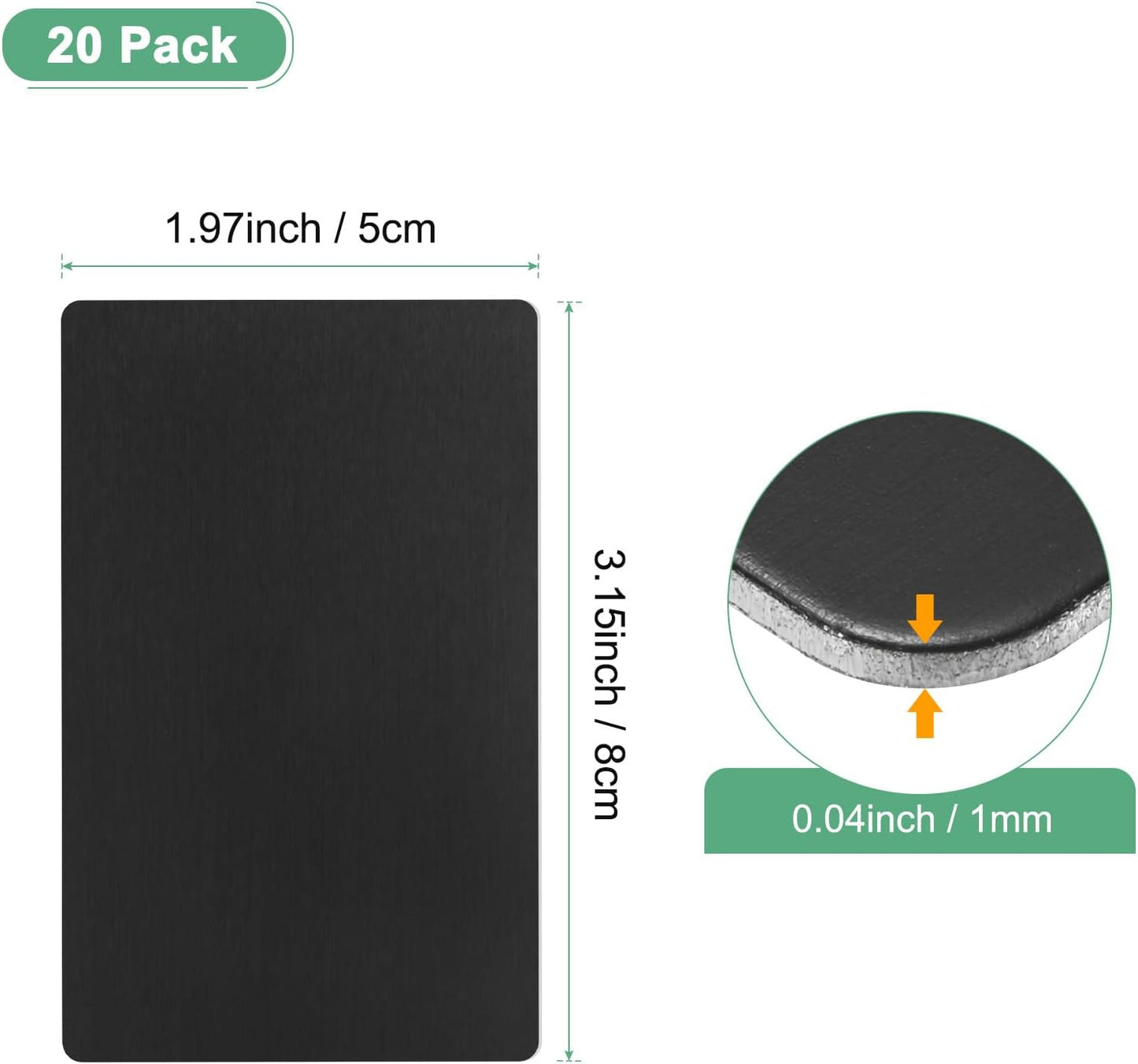 20-Pack Anodized Aluminium Laser Engraved Mount Metal Plate 3x2x0.04 Inch Engraver Blank Anodized Aluminum Sheets for DIY Laser Printing/Home/Office[Black]