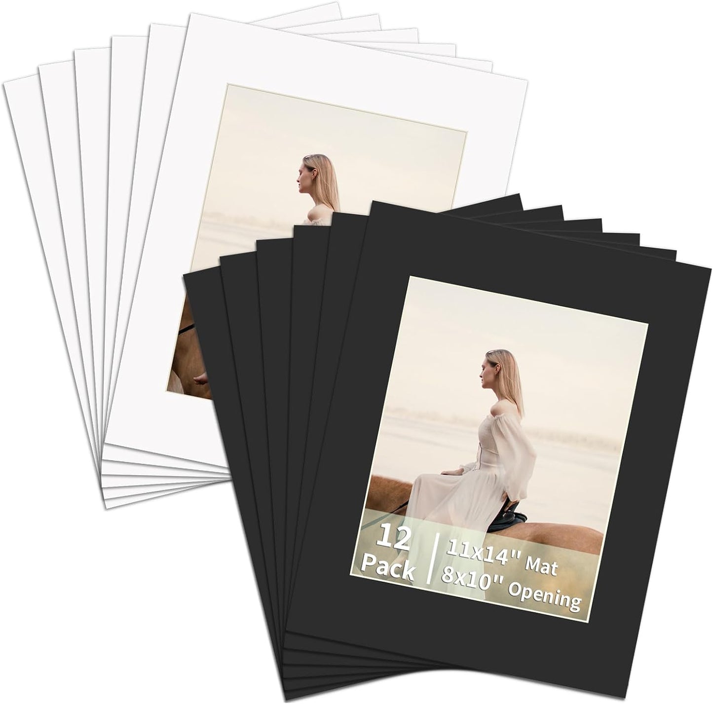 ZBEIVAN 12 Packs White and Black Colors 11x14 Picture Frame Mats for 8x10 Photos, Artworks and Prints, White Core Bevel Cut Frame Mattes
