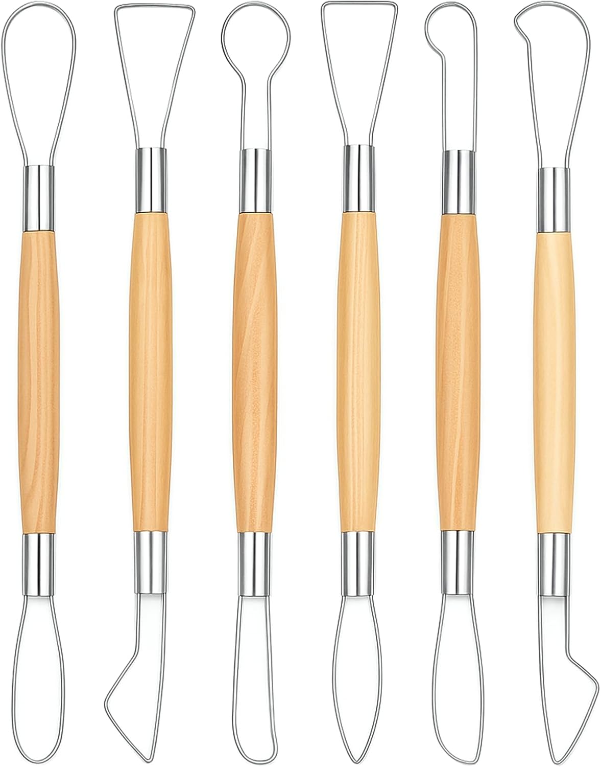 6Pcs Double-Sided Clay Sculpting Tools Clay Sculpting Tools Clays Wire Loop Sculpture Set Wooden Handle Ribbon Clays Tool Pottery Trimming Tool for Ceramic Wax Carving Ceramic Modeling