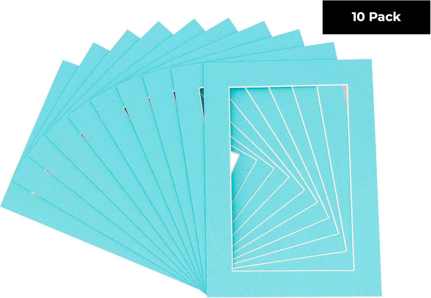 Poster Palooza Pack of TEN 8x10 Mats Bevel Cut for 6x8 Photos - Acid Free Aquamarine Blue Precut Matboards For Pictures, Photos, Framing - 4-ply Thickness