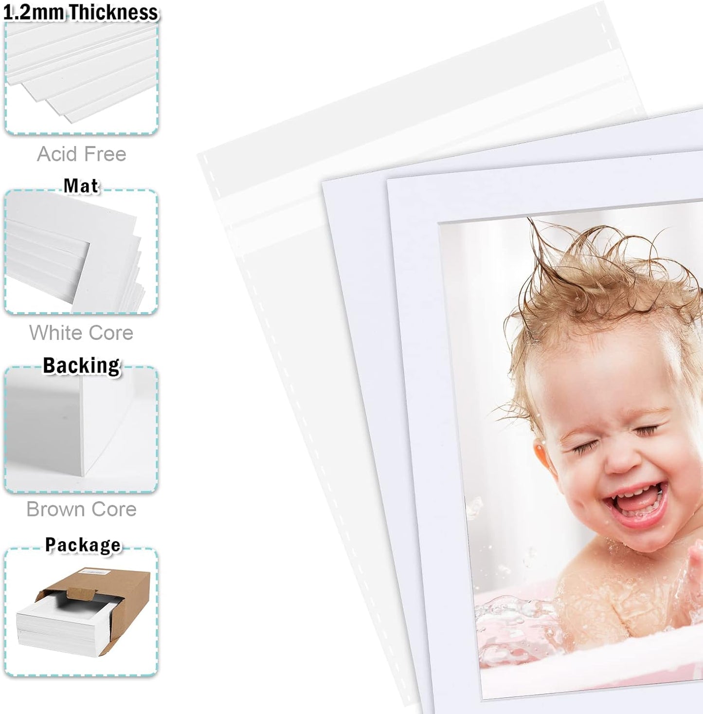 Egofine Pack of 25 White Mat Board Pre-Cut 8x10 Picture Mat for 5x7 Photo with White Core Bevel Cut Mattes Sets. Includes 25 High Premier Acid Free Mats & 25 Backing Board & 25 Clear Bags