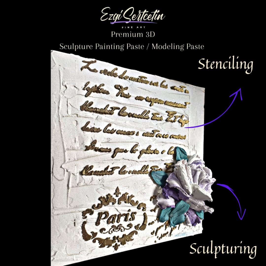 3D Sculpture Painting Paste|Texture Paste|Decorative Plaster|Ready to Use|Unique Metallic Pearl and Neon Colors|Ideal for Artwork|Stencil|Flowers|Texture and Art Relief|6 oz (Nude)
