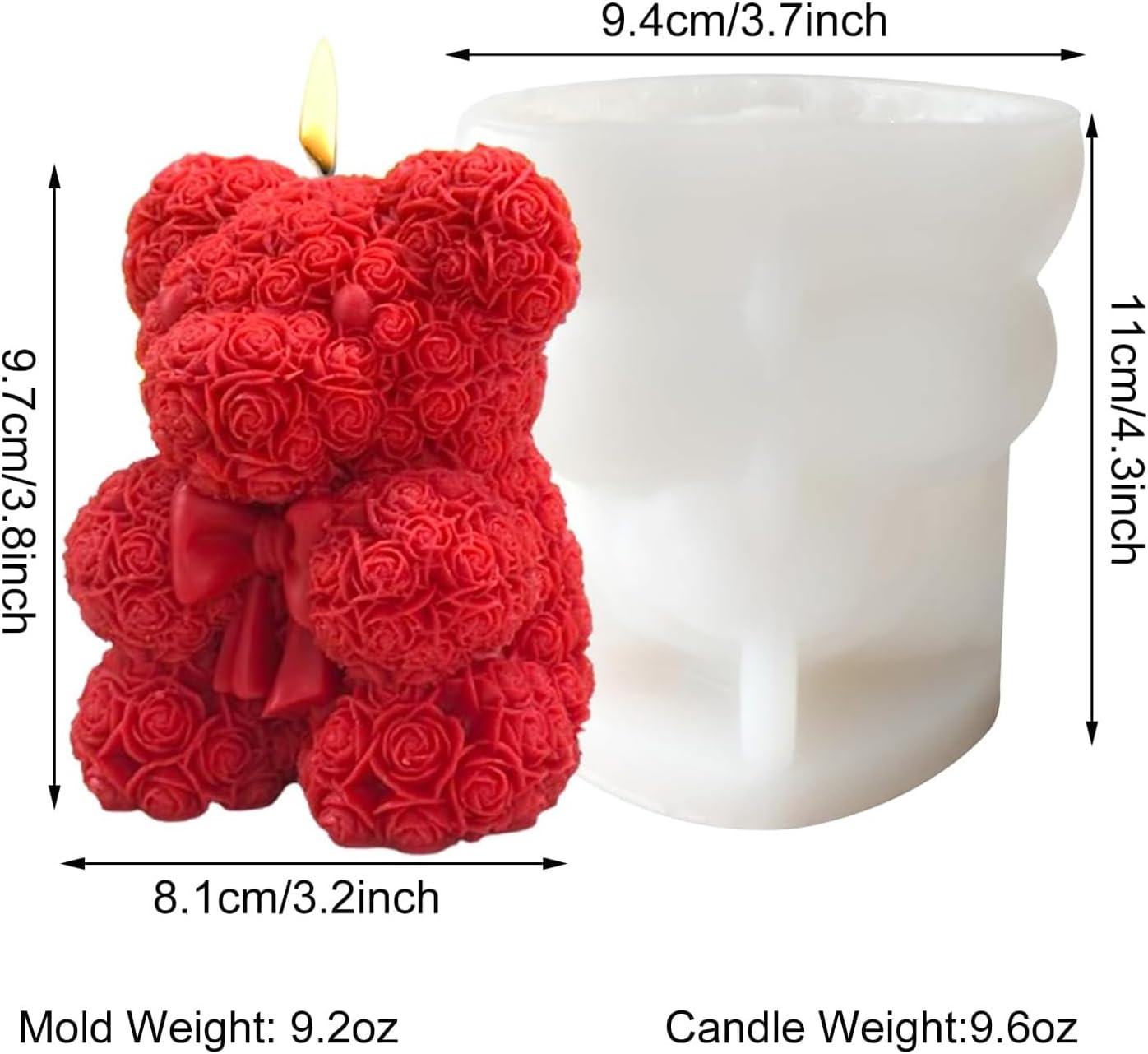 Bowtie Rose Bear Candle Mold 3D Teddy Bear Silicone Mold for DIY Handmade Soaps, Epoxy Resin Crafts, Father's Day Gifts, Birthday Gifts, Valentine's Day Gifts & Home Decorations Reusable Molds