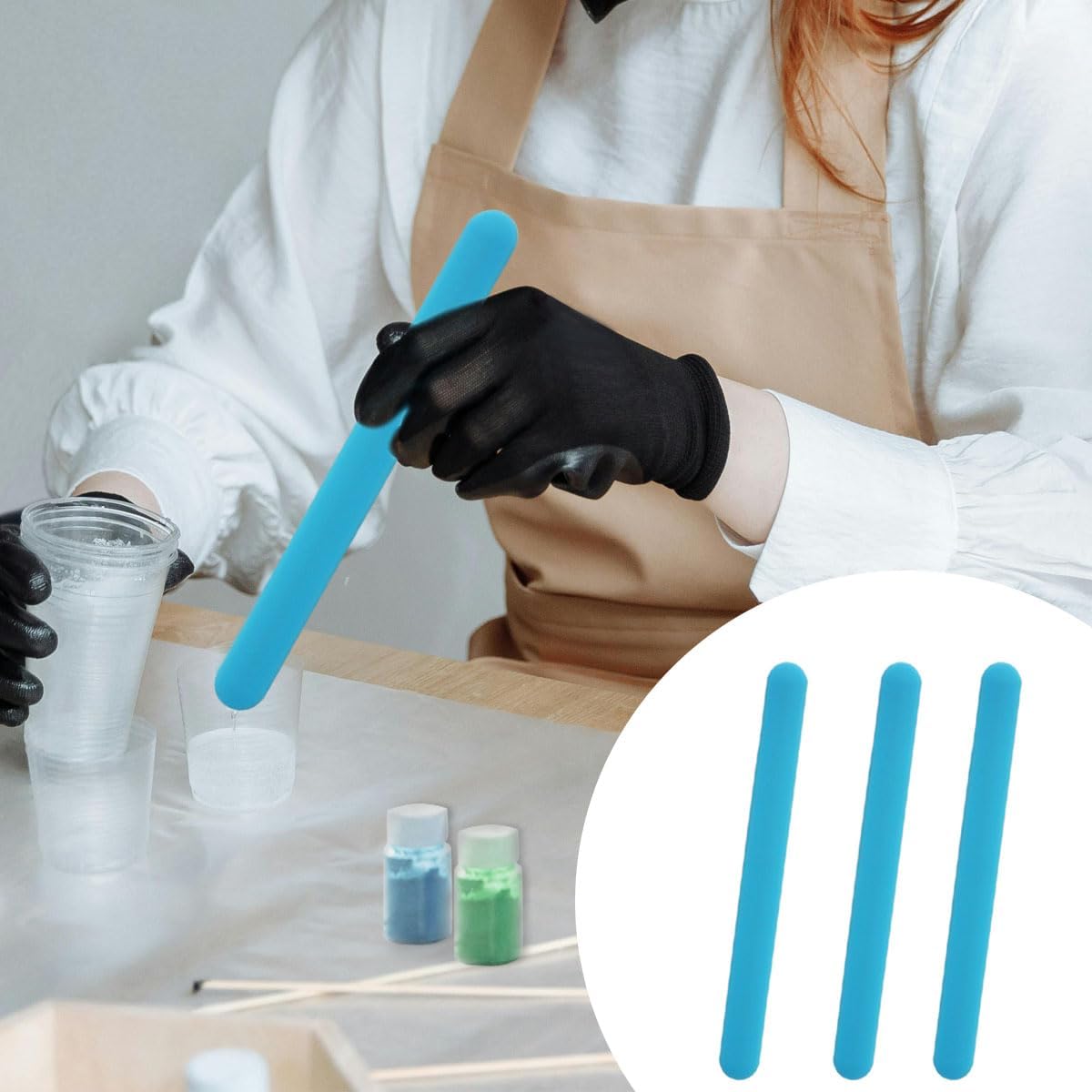 6 PCS Reusable Silicone Stirring Stick, Silicones Stirrings Sticks, Blue Reusable Silicone Wax Stick Popsicle Sticks Tools, for DIY Crafts, Resin, Liquid, Paint