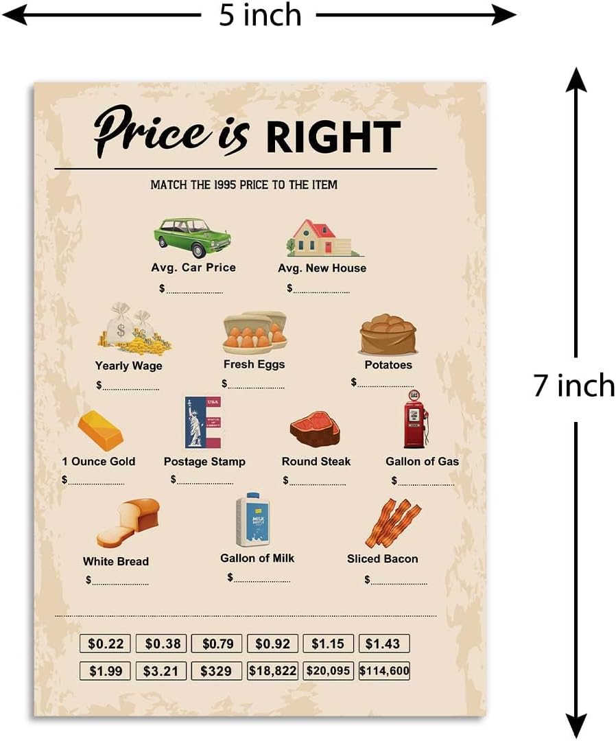 QUPT 30th Birthday Party Games, Price is Right Games, Birthday Party Supplies for Adults, Fun 1995s Party Game，Pack of 30 Cards