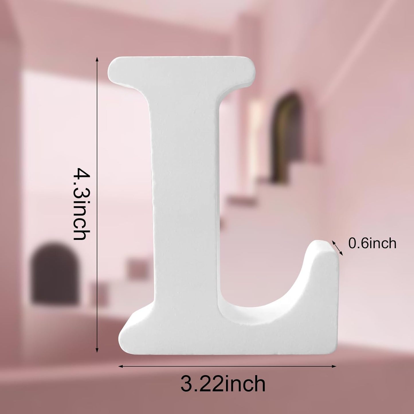 Wood Letters 4.3 Inch, White Unfinished Wood Letters for Graft, Wooden Letters for Wall Decor, Standing Letters for Bedroom, Home, Birthday, Party, DIY Graft (L)