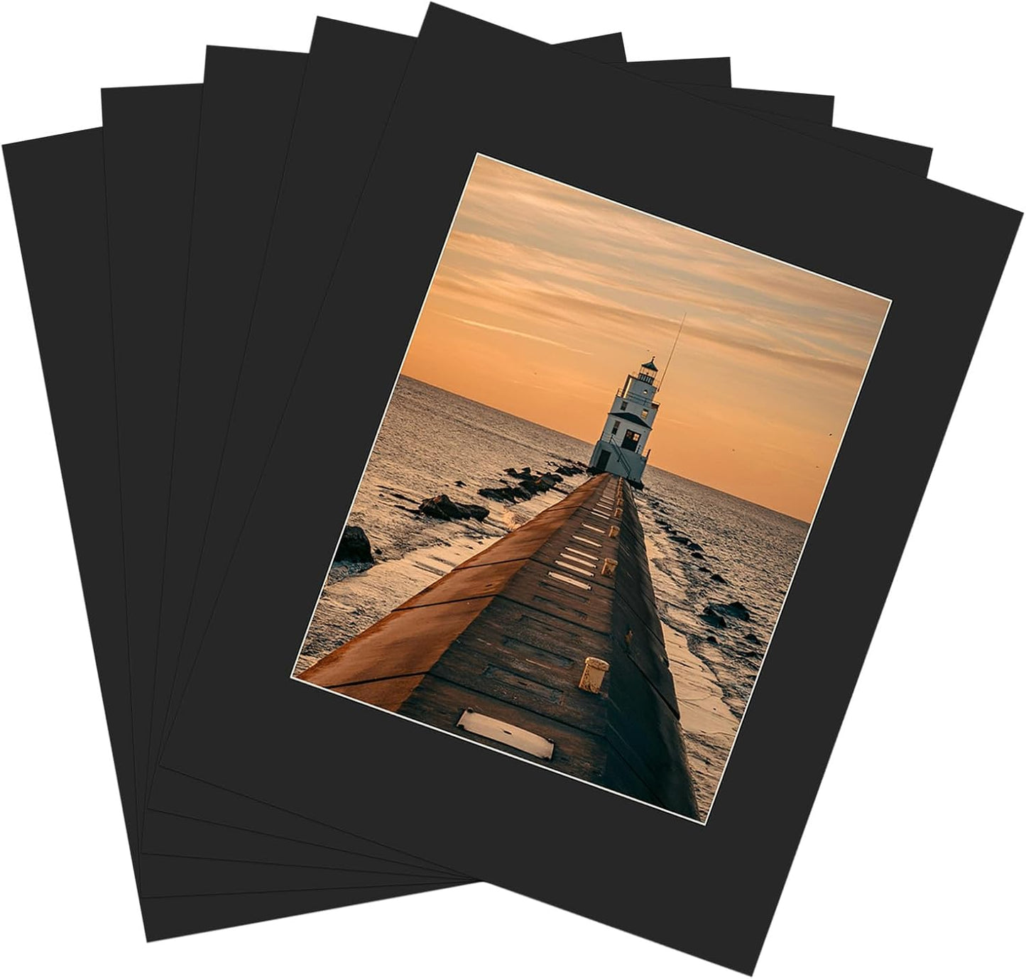 ZBEIVAN 11x14 Black Picture Mats with Core Bevel Cut Frame Mattes for 8x10 Pictures - Pack of 5