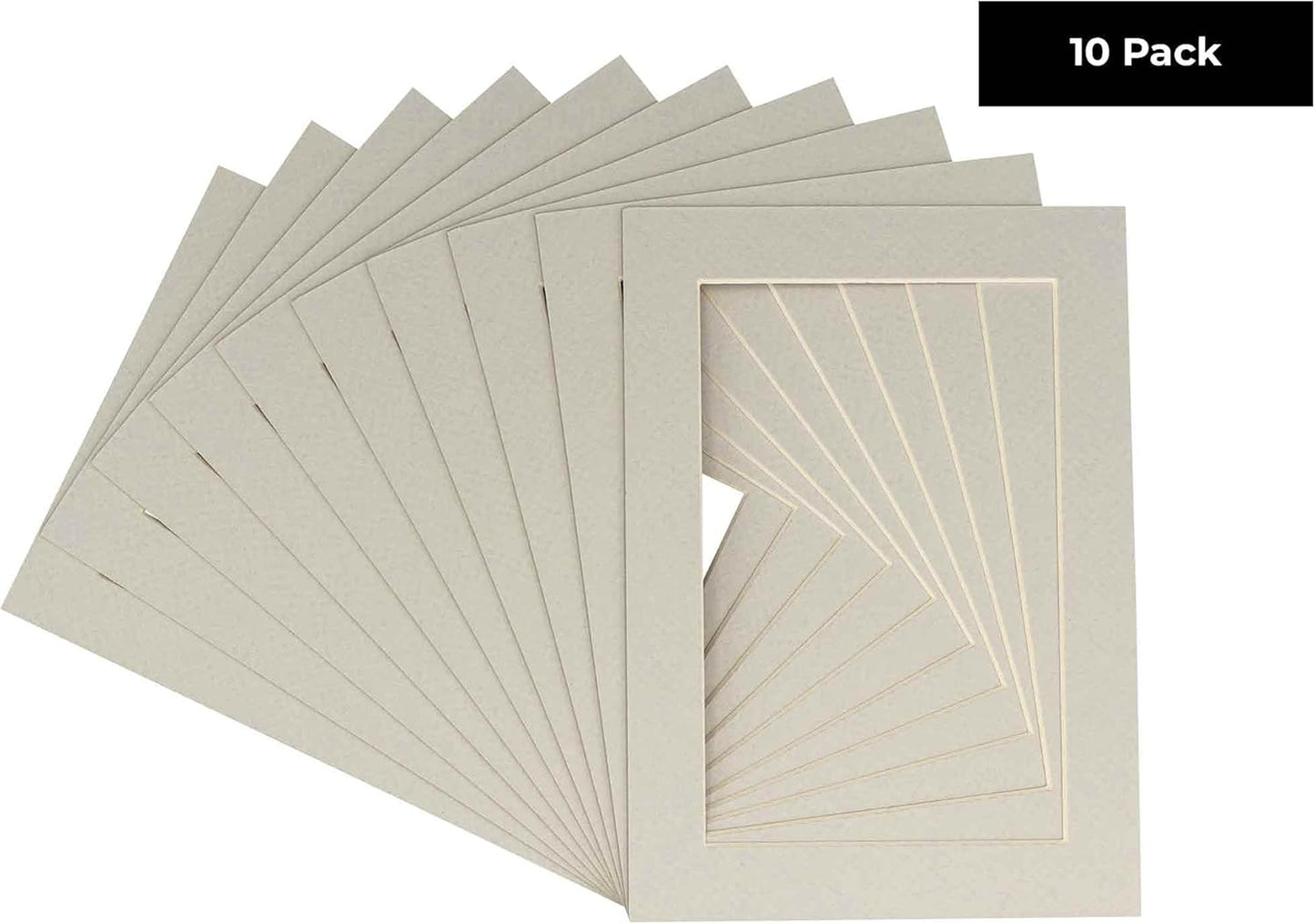 Pack of Ten Acid Free 8.5x11 Mats Bevel Cut for 7x9 Photos - Grey Precut Matboards With Backing Boards and Self Seal Photo Mat Bags For Pictures, Photos, Framing - 4-ply Thickness
