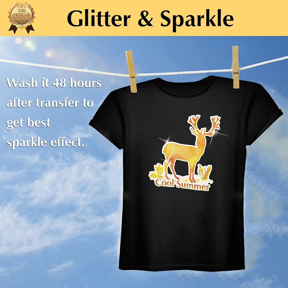 TransOurDream Glitter 3.0 Heat Transfer Paper for Inkjet Printer (20 Sheets, 8.5x11'') Printable Heat Transfer Vinyl for T Shirts Iron on Transfers for Light & Dark Fabric (TOD-GL3-20)