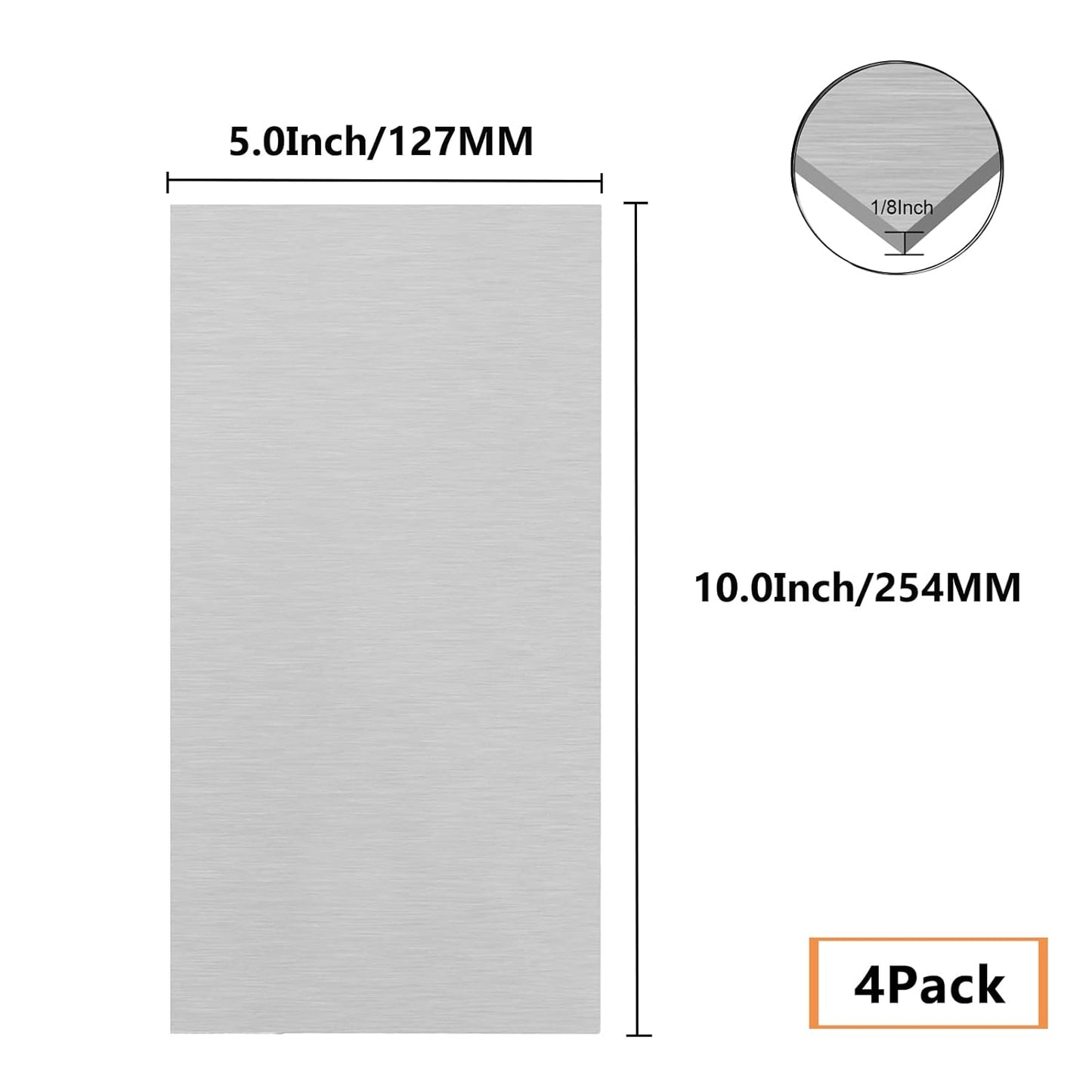 4Pack 6061 T651 Aluminum Sheet Metal 5 x 10 x 1/8 (0.125”) Inch Plain Thin Aluminum Plate Welding Practice kit for Beginners, Heat Treatable Rectangle 3MM Aluminum Metal Plate for Welding, Industrial