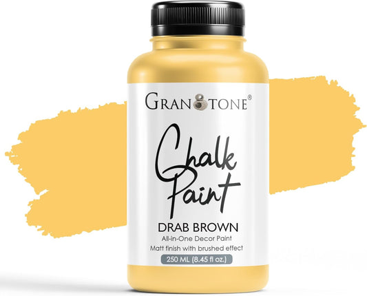 GRANOTONE Chalk Paint for Furniture, Matt-Finish Water-Based Acrylic Paint for Wood, Walls, Metal, Glass, Paper, Fabric Canvas, Maximum Coverage Chalk Paint for Kids & Adults, 250 Ml (DRAB BROWN)