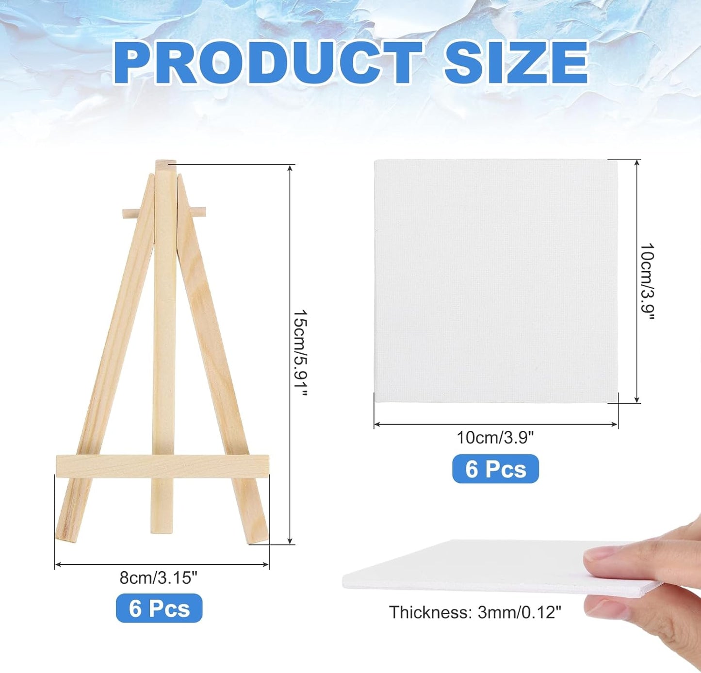 MECCANIXITY Canvas Boards for Painting with 5.9" Mini Easel Kit, 4x4 Cotton Blank Primed Art Canvas Panels Acid-Free for Painting Supplies Oil Acrylic Tempera Paint(White, Set of 6)