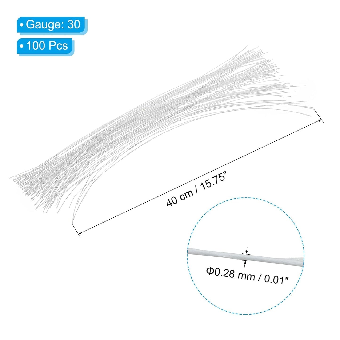 PATIKIL 30 Gauge 16" Floral Stem Wire, 100 Pcs Paper Wrapped Iron Artificial Flower Stem Accessories for DIY Bouquet Stem and Craft Decoration, White