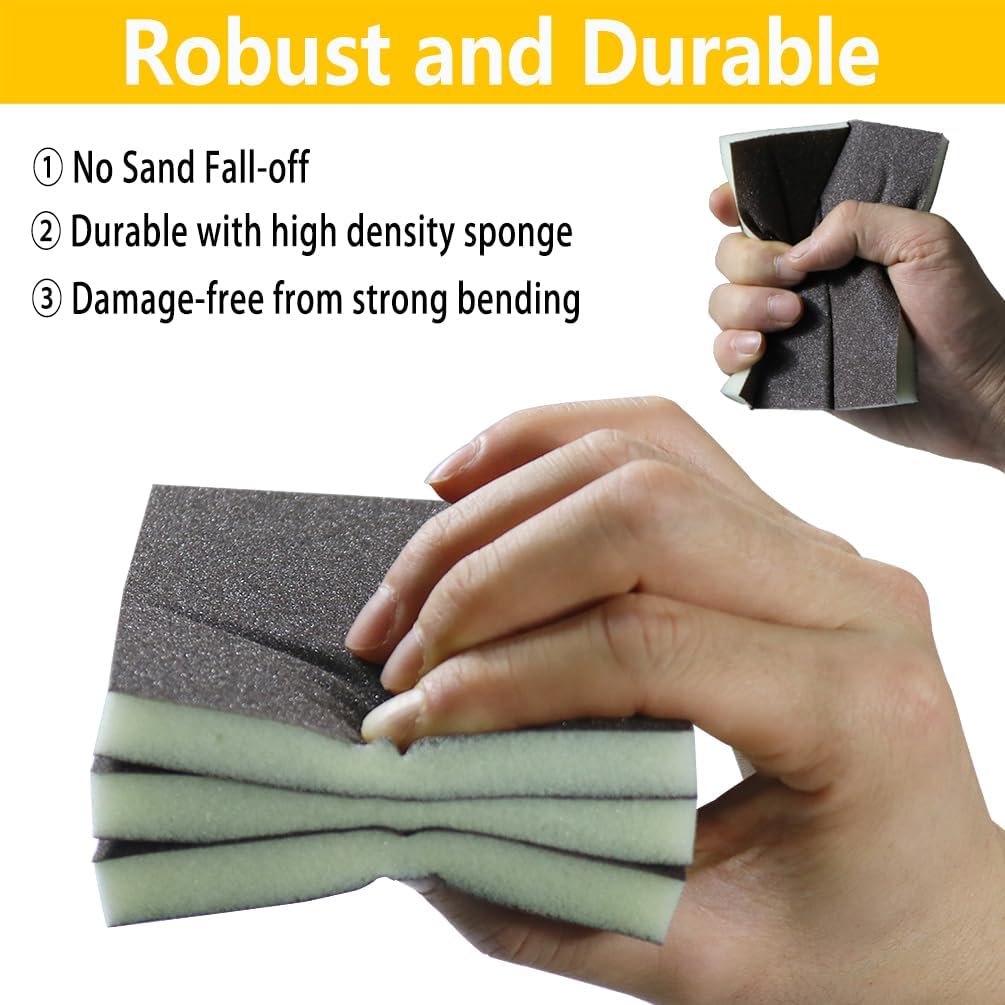 16PCS 100 Grits Sanding Sponge Medium Sanding Block, Washable and Reusable Wet Dry Sandpaper Sponge， Sander Sponges for Wood Drywall Metal Wood