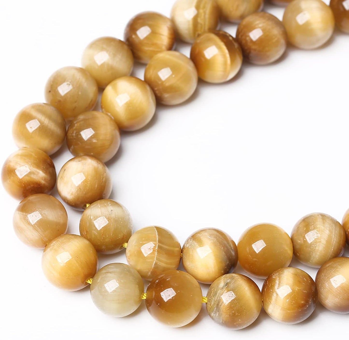 10mm 38pcs Natural Gemstone Gold Tiger Eye Beads Round Spacer Loose Beads for Jewelry Making DIY Bracelet Necklace 15" Inch