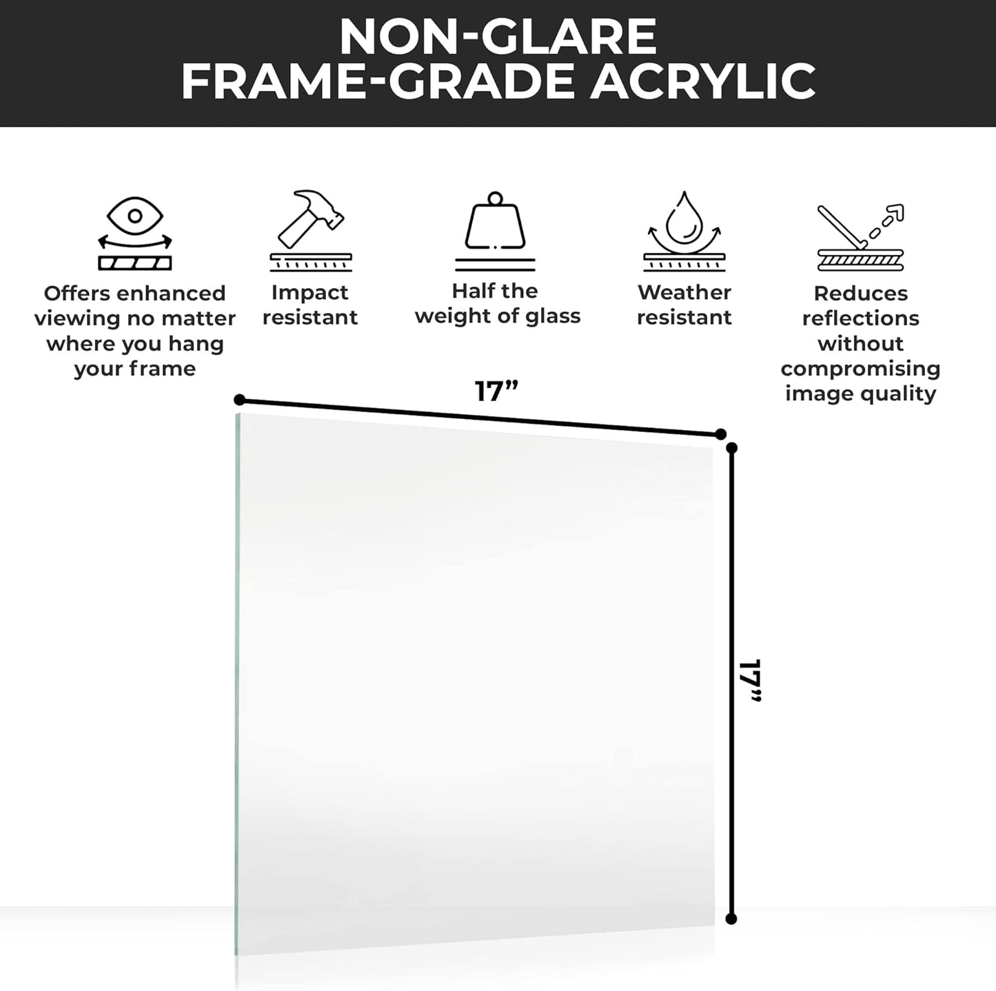 Non-Glare Acrylic Replacement for 17x17 Picture Frame, Replacement Plexiglass for 17x17 Photo Frame, UV-Resistant Non-Glare Acrylic Cover Sheet