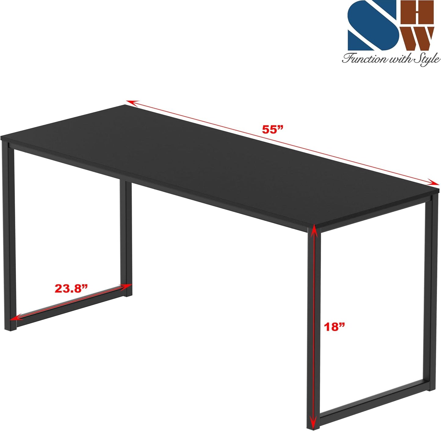 SHW Mission 55-Inch Home Office Computer Desk, Black