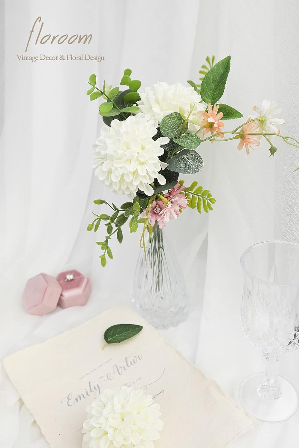 Floroom Artificial Dahlia Flowers 25pcs Real Looking Ivory Foam Fake Roses with Stems for DIY Wedding Bouquets White Bridal Shower Centerpieces Floral Arrangements Party Tables Home Decoration