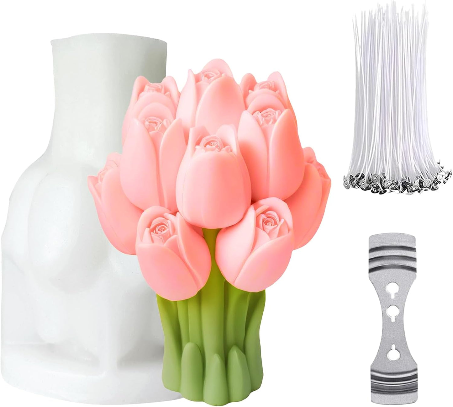 JDH Flower Silicone Mold,Tulip Bouquet Silicone Candle Molds,3D Flower Resin Candle Molds for DIY Handmade Supplies,Flowers Ornament Mold for Soap Wax Concrete Epoxy Resin Cake Decoration