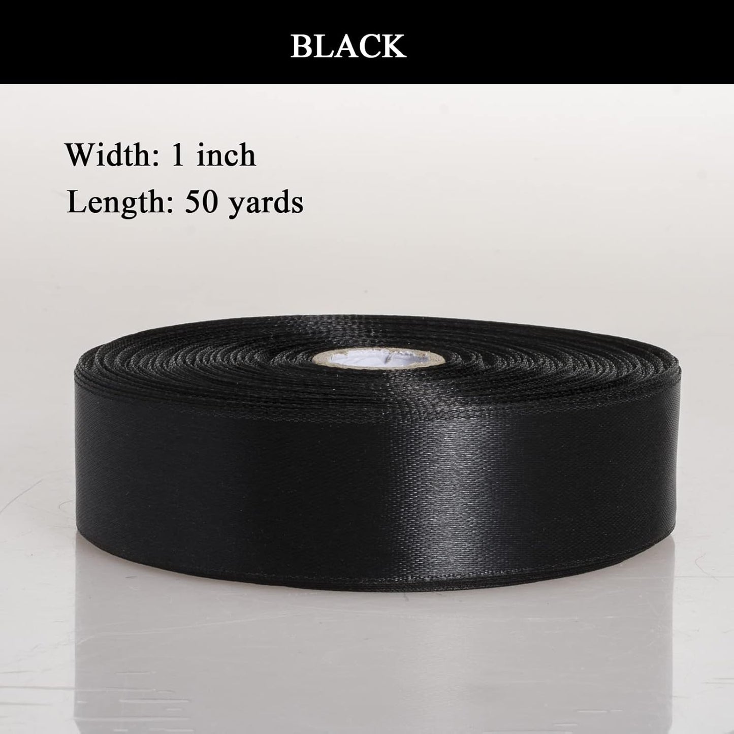1 Inch Black Solid Satin Ribbon, 50 Yards Craft Fabric Ribbon for Gift Wrapping Floral Bouquets Wedding Party Decoration