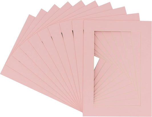 5x7 Mat for 8.5x11 Frame - Precut Mat Board Acid-Free Show Kit with Backing Board, and Clear Bags Soft Pink 5x7 Photo Matte Made to Fit a 8.5x11 Picture Frame Matboard for Framing, Pack of 10 Mats