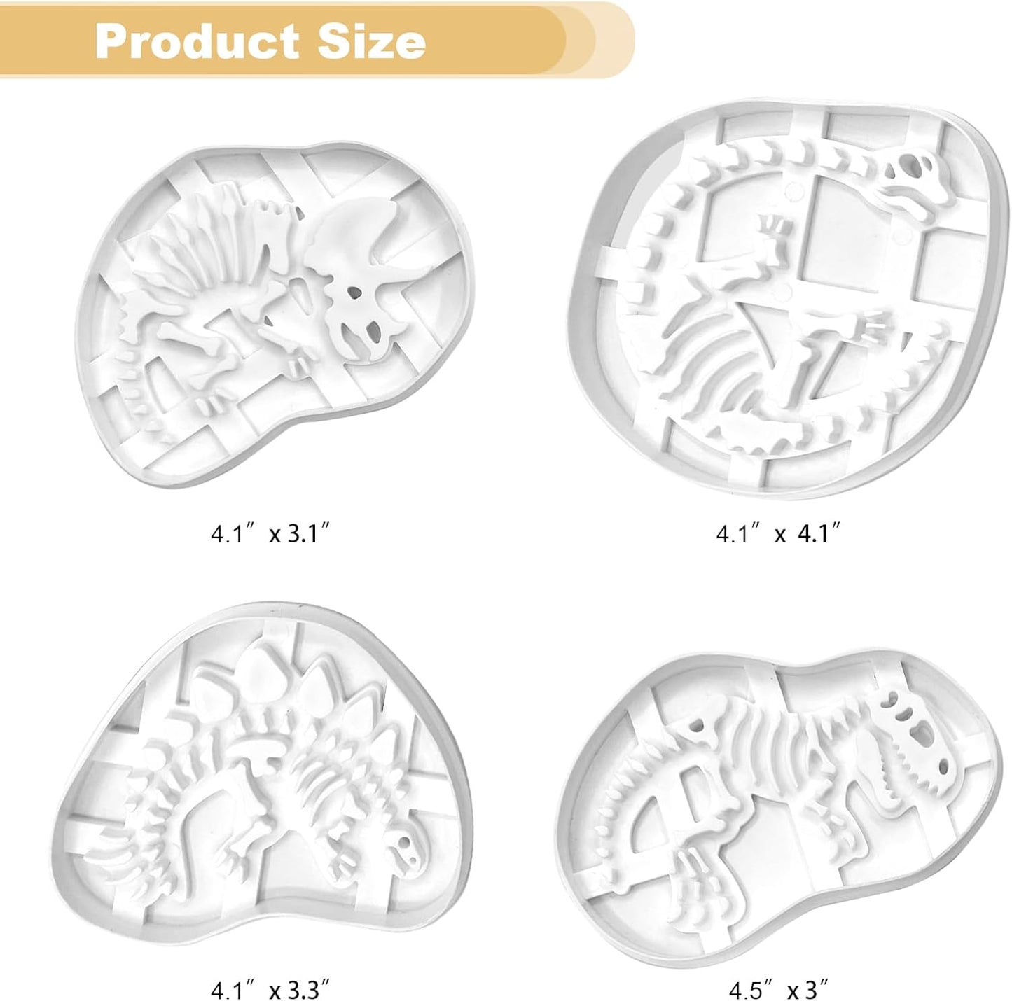 4 Pcs Dinosaur Cookie Cutters Dinosaur Skeleton Fossil Cookie Cutters Stegosaurus T-Rex Tanystropheus Triceratops Bone Fossil Mold for Stamp Baking Dinosaur Biscuits Enthusiasts