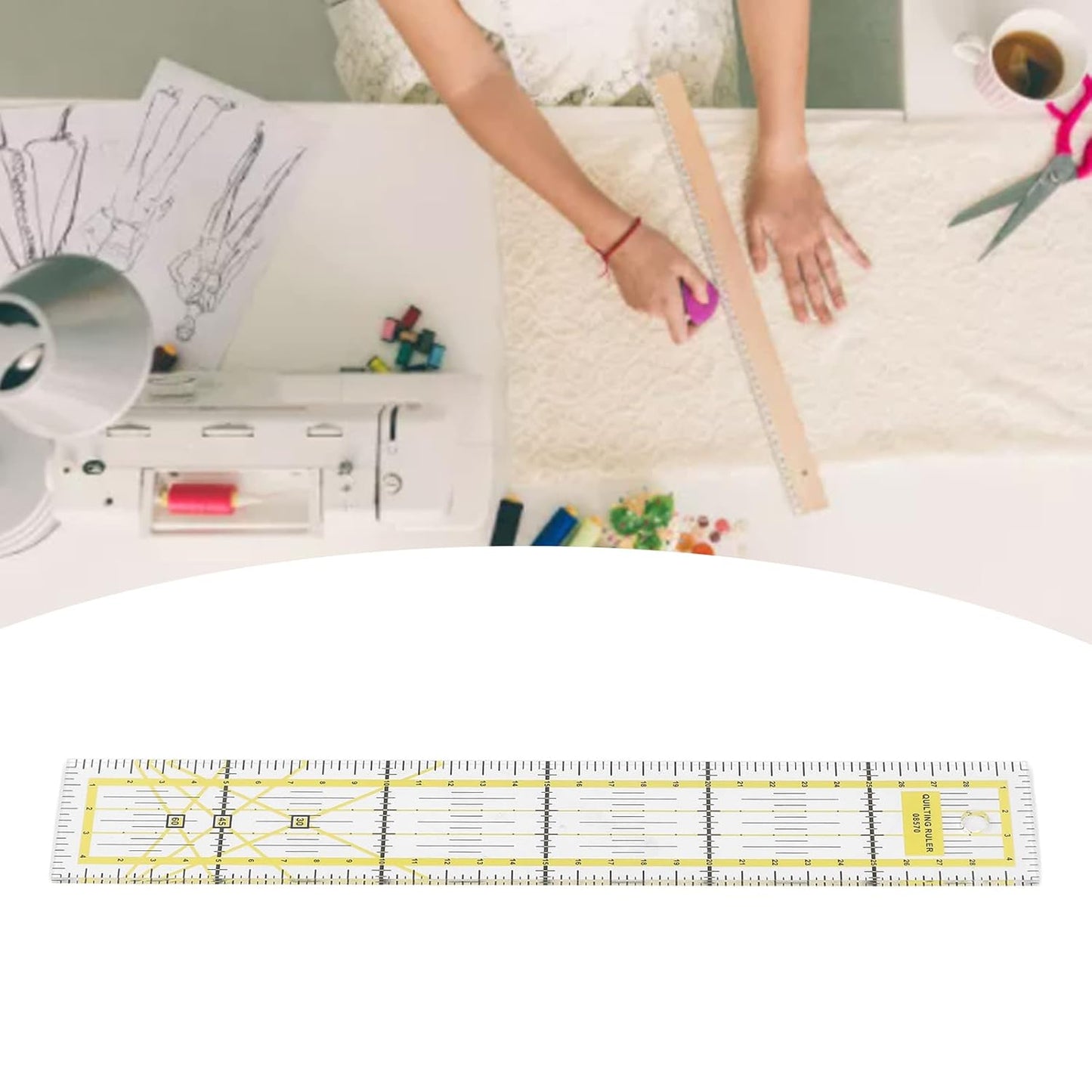 Sewing Ruler, Acrylic Clear Ruler for Sewing, Transparent Quilting for Designing Layout Quilting 5x30cm