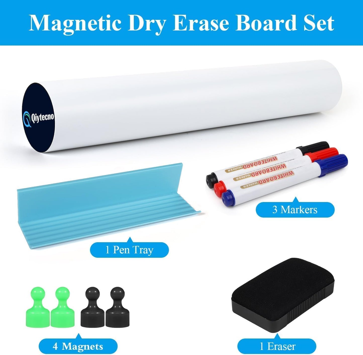 White Board Sticker Adhesive Backing, 47" x 98" Magnetic Dry Erase Board Contact Paper Stick on Wall, Whiteboard Sheet for Teacher Kids Classroom, Include Markers, Eraser with Magnet