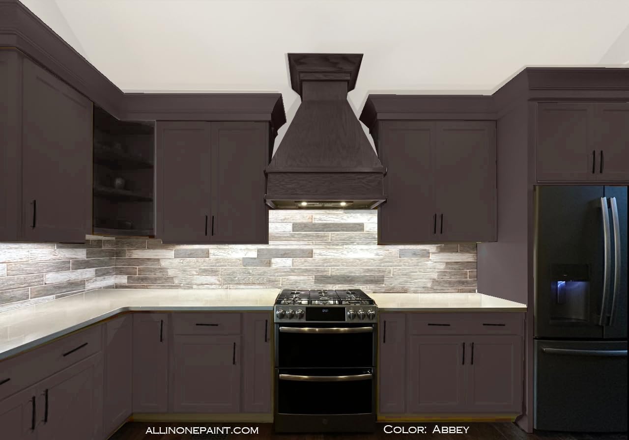 ALL-IN-ONE Paint, Durable cabinet and furniture paint. Built in primer and top coat, no sanding needed. Includes our 30 featured color card - Abbey (warm gray), Gallon