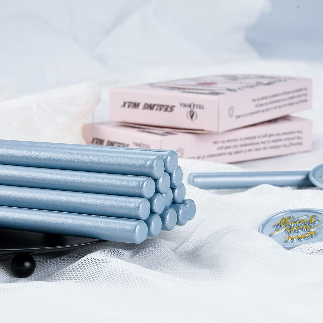 16 PCS Dirty Blue Small Glue Gun Sealing Wax Sticks for Mini Glue Gun, Make Seals for Wedding Invitations/Thanks Card/Envelopes/Teenager Boys Xmas Gift Wrapping/Baby Shower Card Gifts