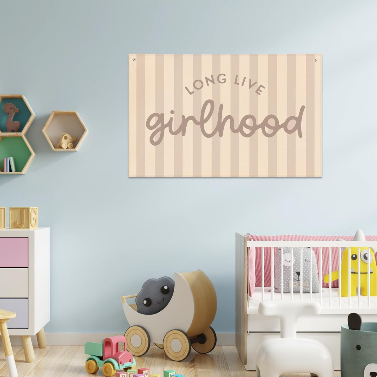 Long Live Girlhood Banner, Playroom Banner, Canvas Wall Hanging Flag Decor for Nursery Playroom Toddler Room, Girl Kids Room Decor Pink