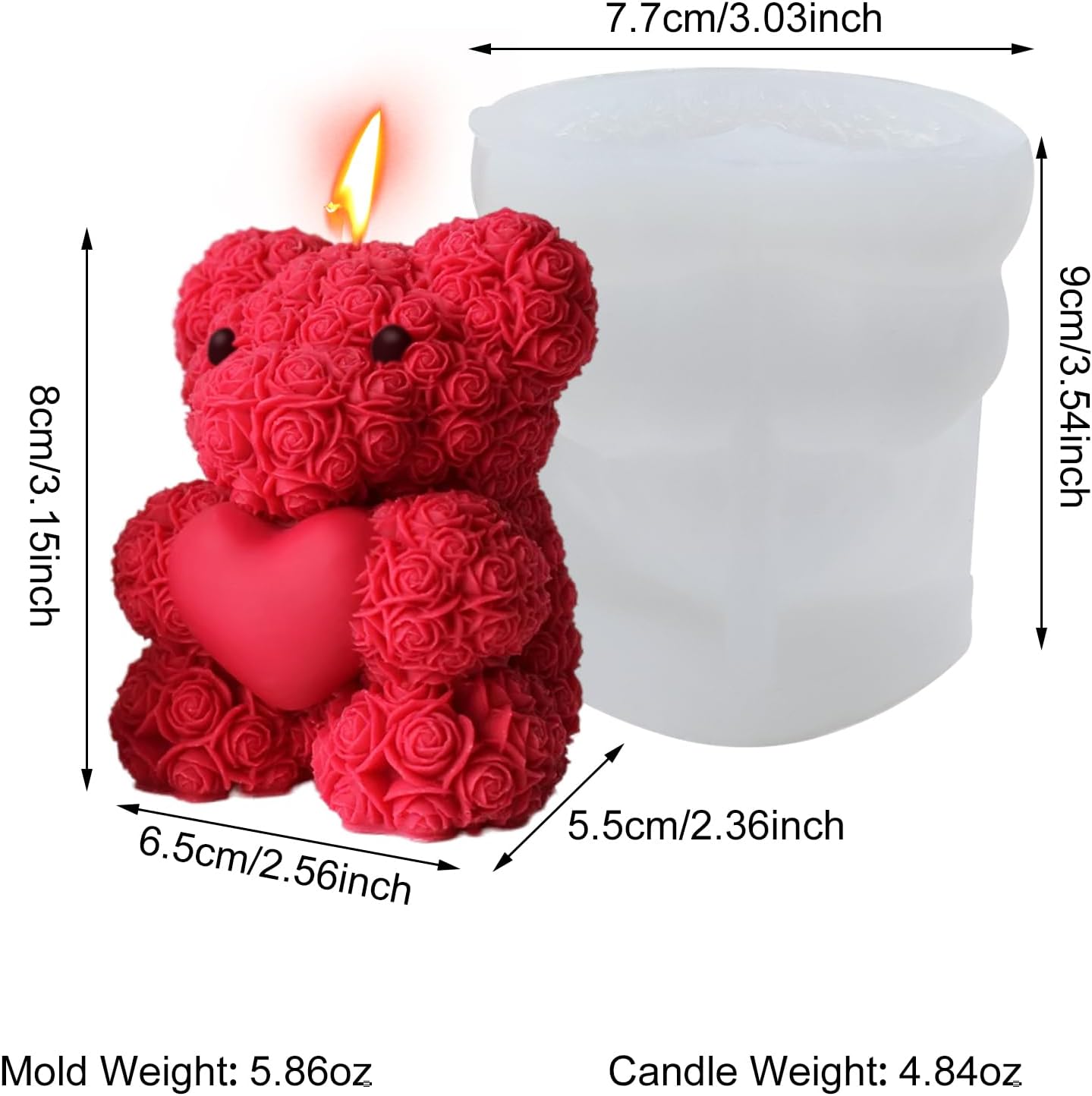 Large Rose Bear Silicone Mold - 3D Teddy Bear Candle Making Molds, Cute Epoxy Resin Molds for DIY Handmade Soaps,Mother's Day Gifts, Valentine Gifts, Birthday Gifts, Home Decor Crafts