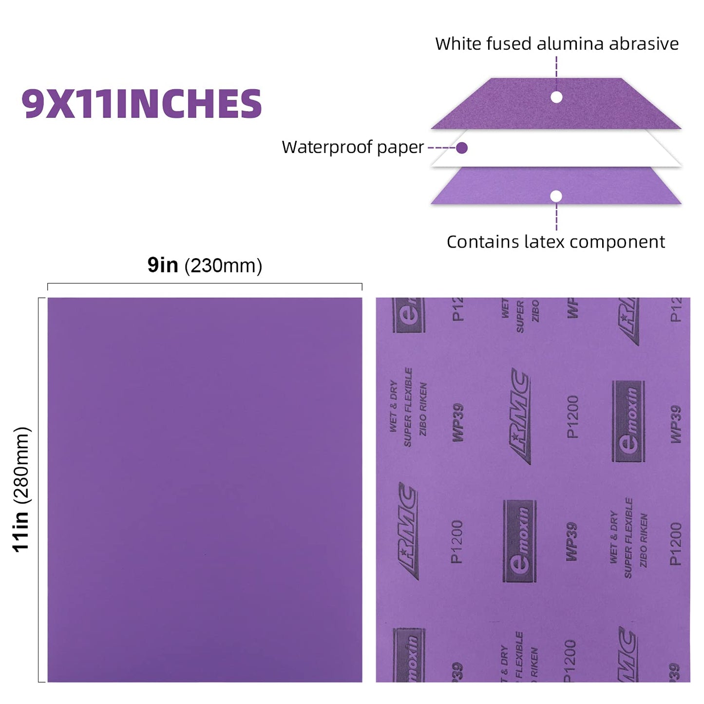 Sandpaper 1200 Grit 20 PCS, Wet Dry Sanding Sheets 9 x 11 Inch, Purple Alumina Abrasive Sand Paper for Wood, Metal, Drywall, Resin, Automotive Sanding, Polishing, Grinding, by POLIWELL