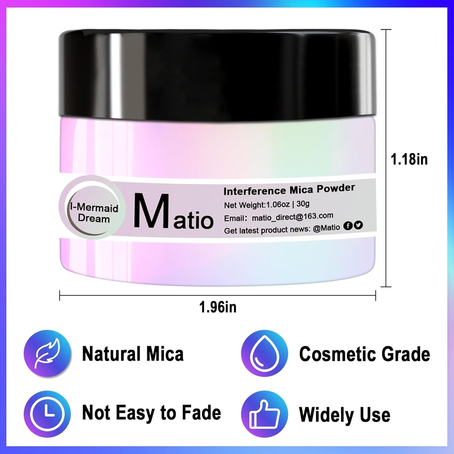 Matio Interference Mica Powder, 1.06oz/ 30g Ghost Green Chrome Powder, Pearlescent Effect Color Shift Pigment for Epoxy Resin, Makeup Shimmer, Nail Polish,Soap Dye,Candle Making,Paint