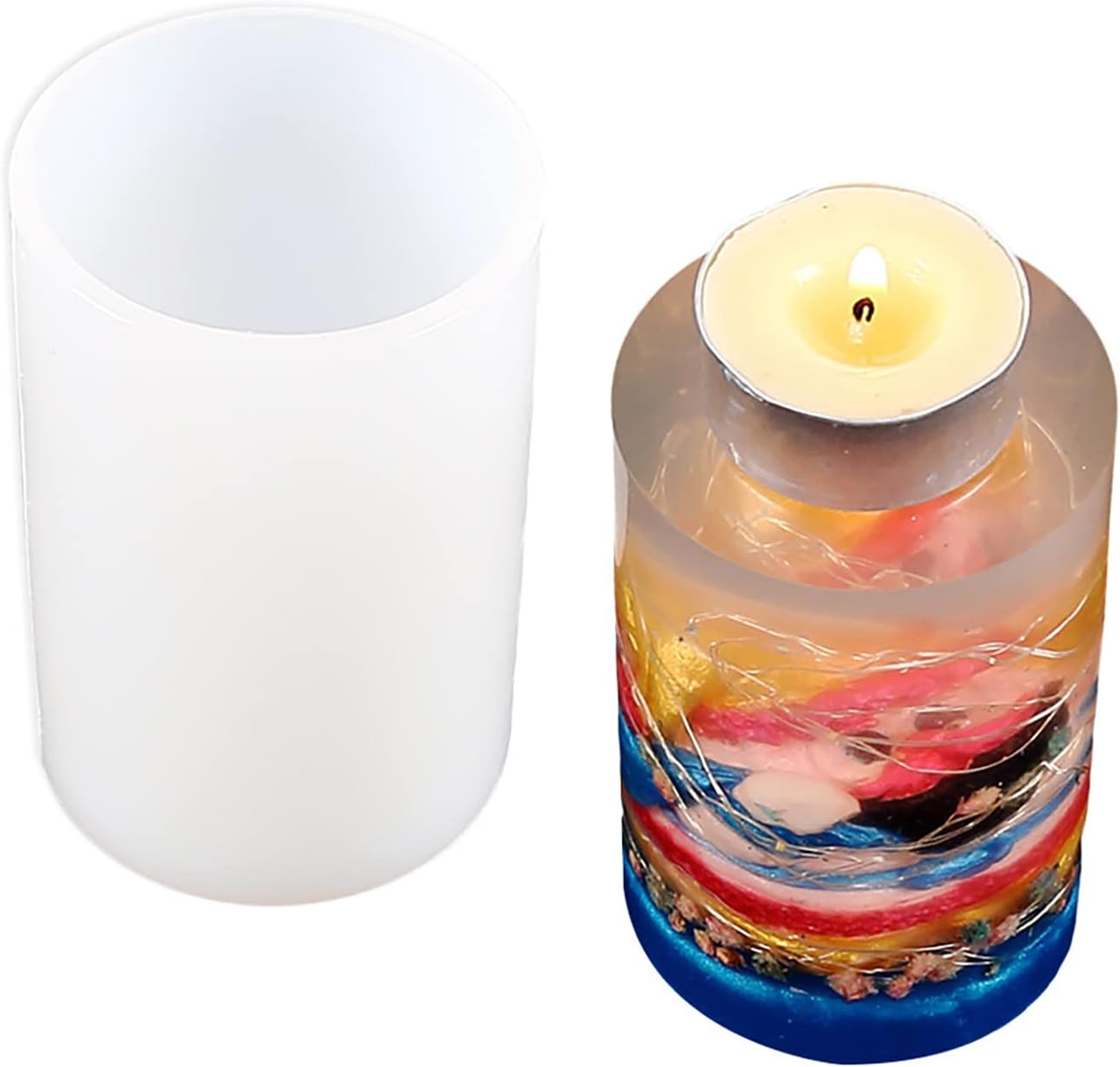 2 Pack Silicone Resin Flower & Candle Mold - Round & 3D Cylinder Molds for Handmade Candles & Soap