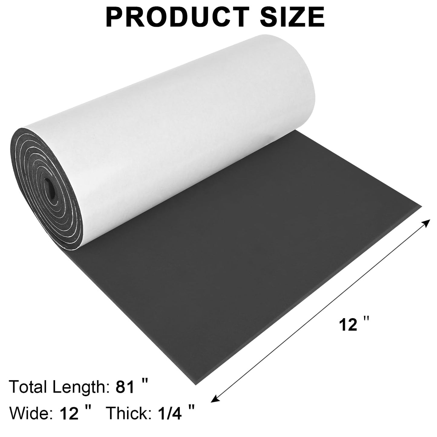 Sponge Neoprene Foam Rubber Sheet with Adhesive, 12 in x 81 in x 1/4 in Multi-Function Soundproof High Density Waterproof Rubber Mat, Perfect Cosplay Easy Cut DIY Neoprene Padding Roll - Black