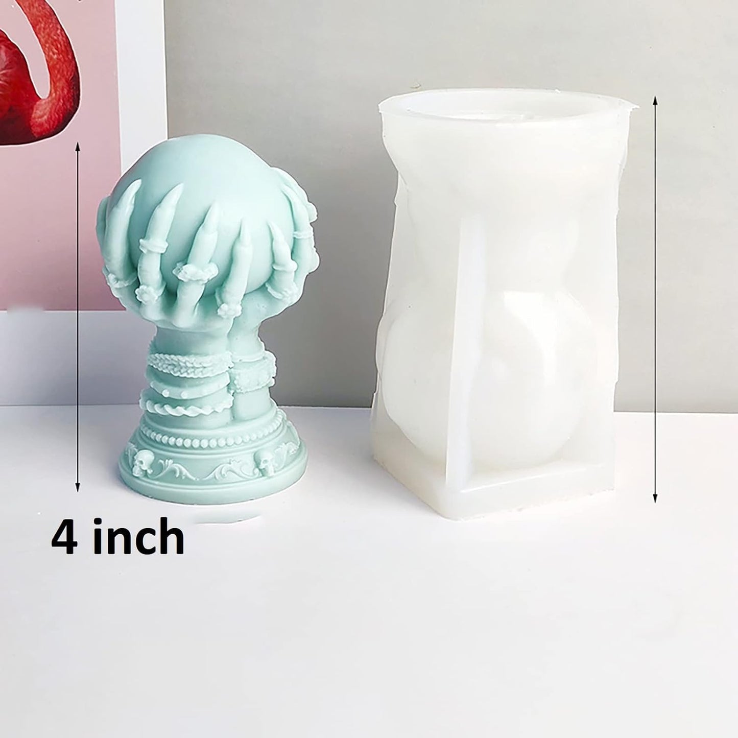 Ball & Claw Skull Rose Candle Molds - 3D Silicone Molds for Resin, Clay & Cake Making - Craft Supplies
