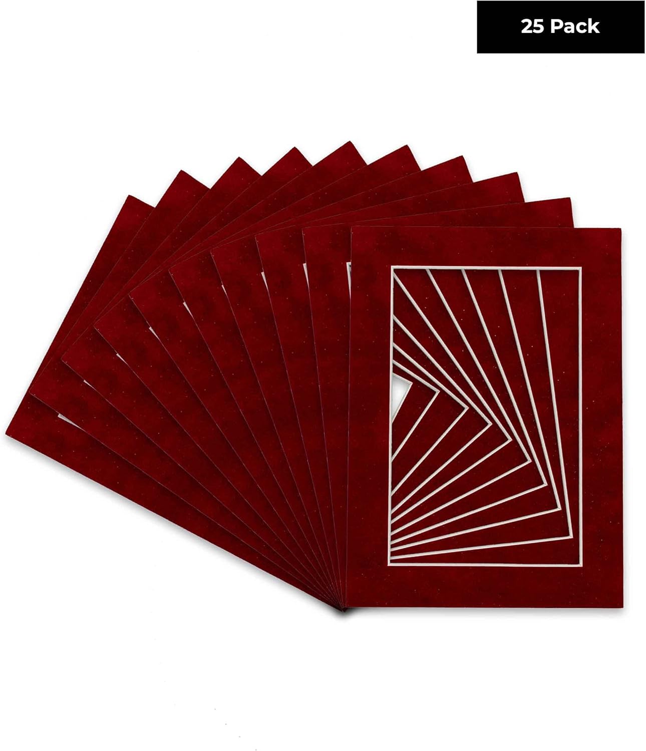 Pack of 25 Acid Free 8x10 Mats Bevel Cut for 6x8 Photos - Bright Red Suede Precut Matboards For Pictures, Photos, Framing - 4-ply Thickness