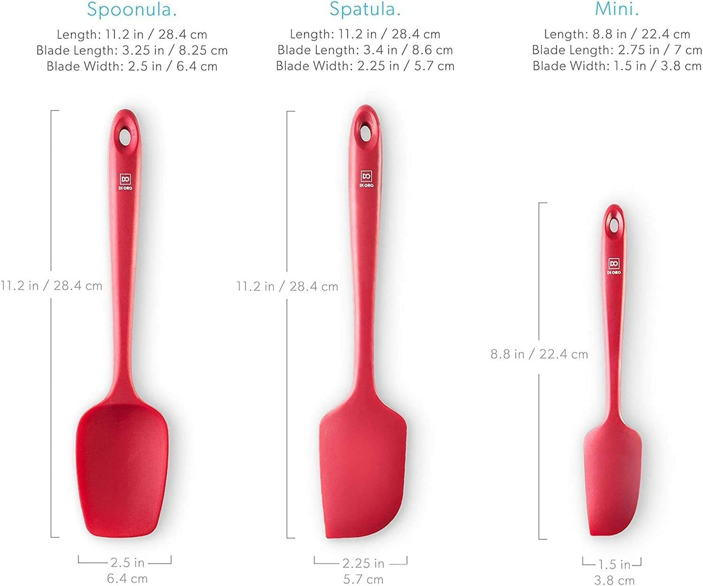 DI ORO® 3-Piece Silicone Spatula Set - 315°C Heat Resistant Non Stick Rubber Kitchen Spatulas for Cooking and Baking - Award-Winning Professional Grade Spatula Set - Best Silicone Utensil Set