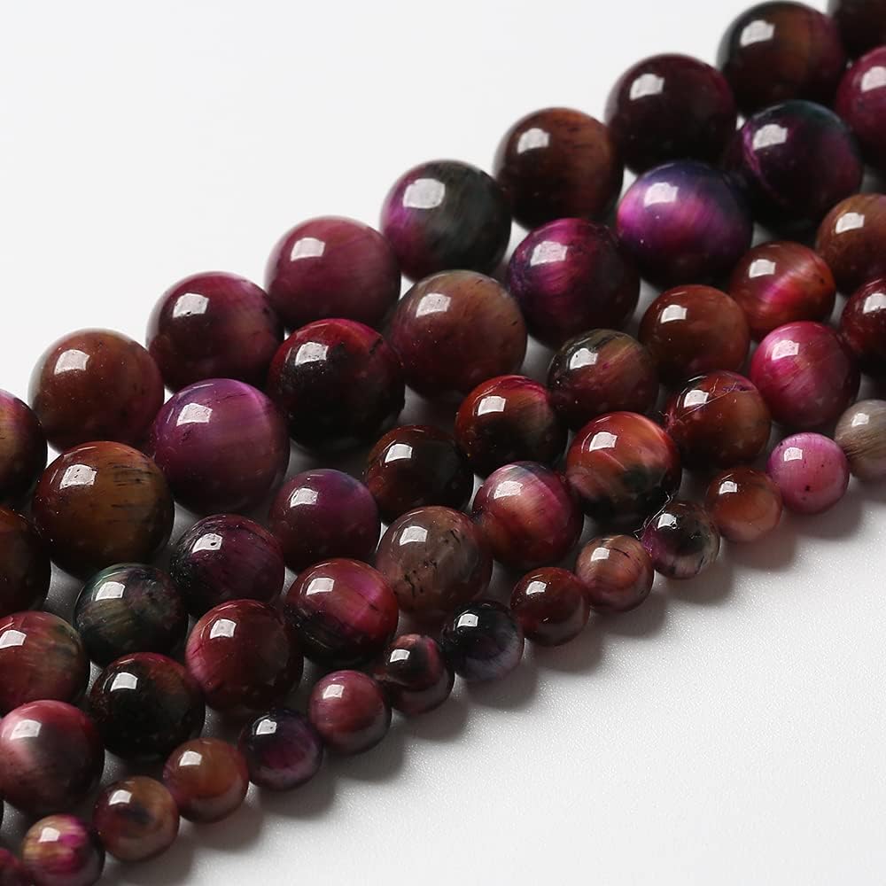 48pcs 8mm Top AAA Natural Tiger Eye Beads for Jewelry Making Rose Red Starry Sky Tiger Eye Stone Round Loose Beads DIY Bracelet Necklace Earrings
