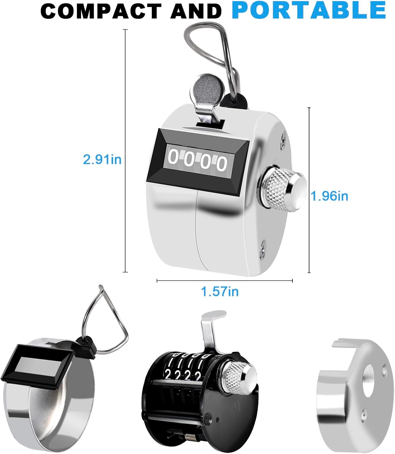 Metal Tally Counter Clicker Counter Handheld Pitch Counter, Manual Mechanical 4-Digit Number Click Counter, One Hand Counter Clicker Digital Counting for Coaching Knitting People Lap Fishing Golf&Row