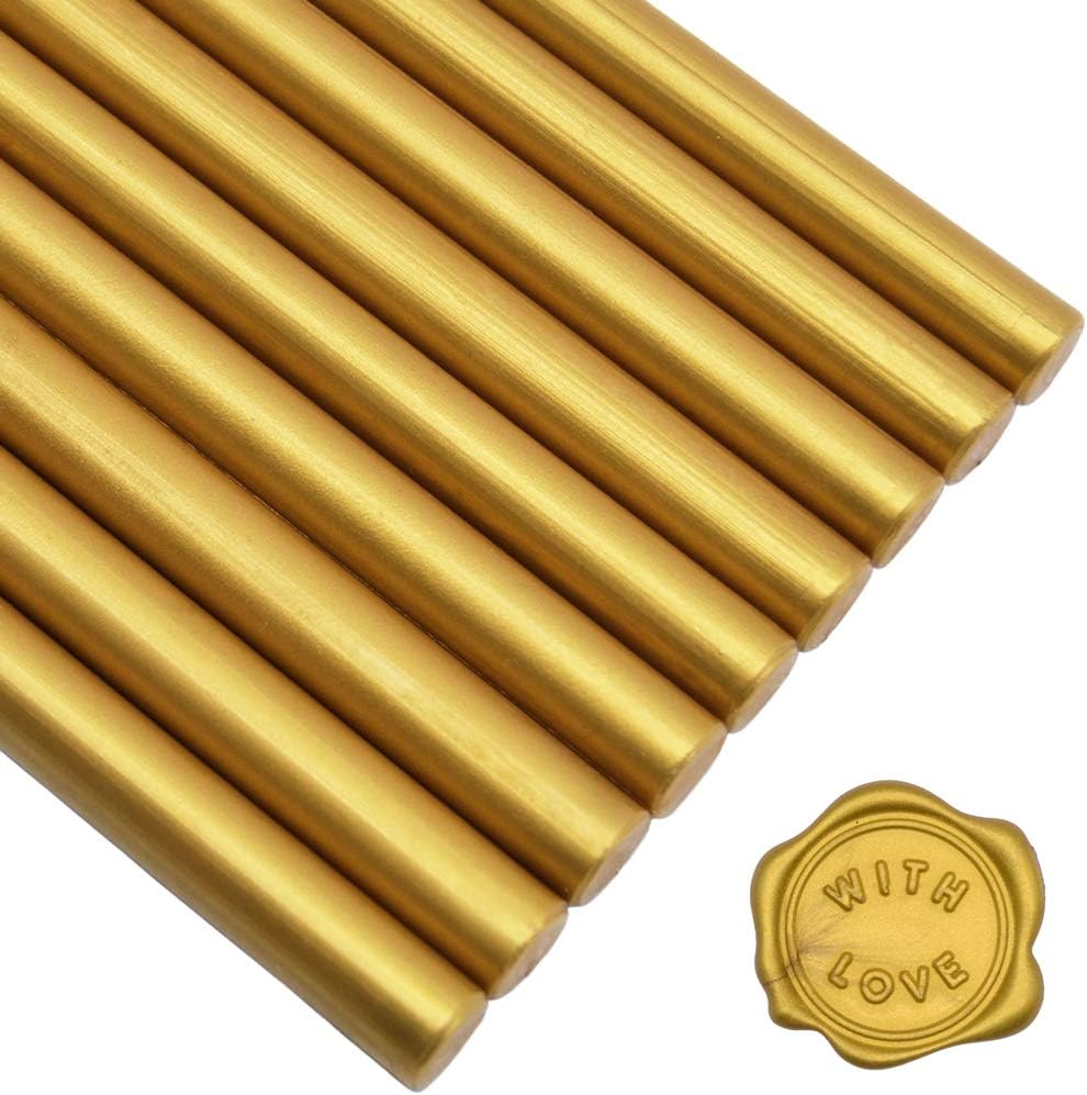Brass Gold Glue Gun Sealing Wax Sticks - Pack of 12 - Making Wax Seals for Letter Thanks Card Envelope, Wedding or Event Party Invitation, Gift Wrapping